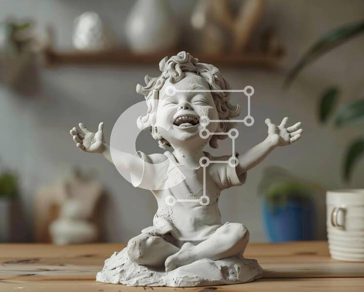 Intra Συλλεκτικό Ξύλινο Παζλ Plywood  4mm - Κεραμικό ειδώλιο αξιολάτρευτου μικρού αγοριού με σηκωμένα χέρια Σε Ξύλινο Κουτί - Διαστάσεις Puzzle: 10x10 cm – 25 κομμάτια