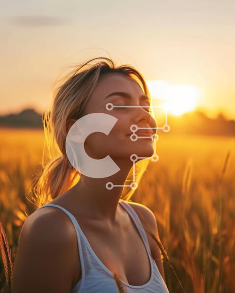 Σετ των 2 Intra Συλλεκτικό Ξύλινο Παζλ Plywood  4mm - Γυναίκα που στέκεται σε ένα χωράφι σίτου στο ηλιοβασίλεμα με κλειστά μάτια Σε Ξύλινο Κουτί - Διαστάσεις: 10x10 cm – 25 κομμάτια