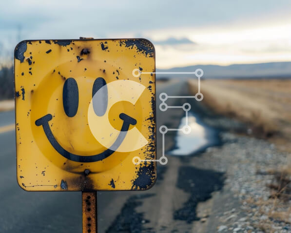 Intra Συλλεκτικό Ξύλινο Παζλ Plywood  4mm - Κίτρινο Smiley Face σημάδι σε έναν κενό δρόμο Σε Ξύλινο Κουτί - Διαστάσεις Puzzle: 10x10 cm – 25 κομμάτια