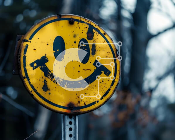 Intra Συλλεκτικό Ξύλινο Παζλ Plywood  4mm - Σκουριασμένη κίτρινη πινακίδα με χαμογελαστό πρόσωπο Σε Ξύλινο Κουτί - Διαστάσεις Puzzle: 10x10 cm – 25 κομμάτια