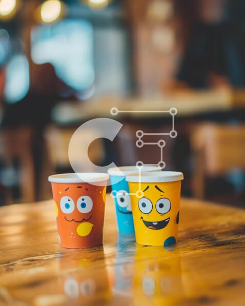 Σετ των 2 Intra Συλλεκτικό Ξύλινο Παζλ Plywood  4mm - Πολύχρωμα κύπελλα κινουμένων σχεδίων σε ξύλινο τραπέζι Σε Ξύλινο Κουτί - Διαστάσεις: 10x10 cm – 25 κομμάτια