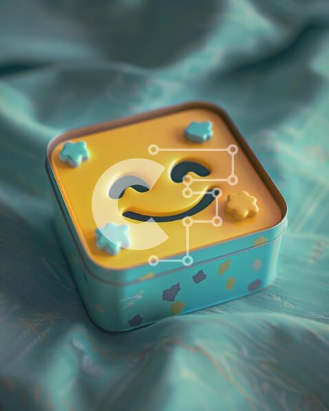 Intra Συλλεκτικό Ξύλινο Παζλ Plywood  4mm - Κίτρινο Smiley Face Τσιγκένιο κουτί σε μπλε κουβέρτα Σε Ξύλινο Κουτί - Διαστάσεις: 10x10 cm – 25 κομμάτια