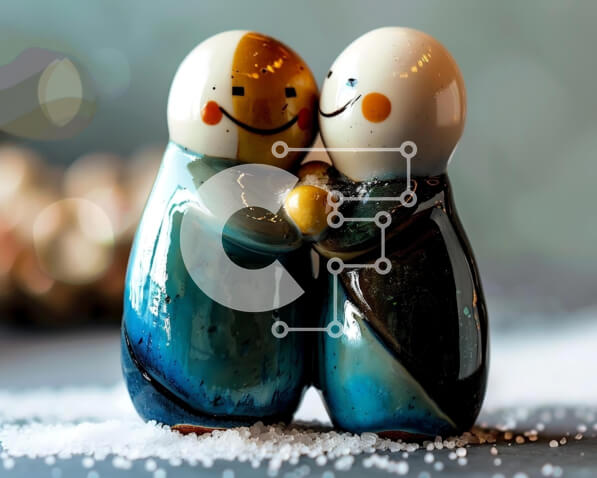 Intra Συλλεκτικό Ξύλινο Παζλ Plywood  4mm - Κεραμικά ειδώλια που αγκαλιάζονται στο χιόνι Σε Ξύλινο Κουτί - Διαστάσεις Puzzle: 10x10 cm – 25 κομμάτια