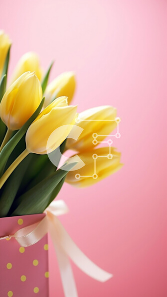 Σετ των 2 Intra Συλλεκτικό Ξύλινο Παζλ Plywood  4mm - Κίτρινο μπουκέτο τουλίπας σε ροζ κουτί δώρου με πουά Σε Ξύλινο Κουτί - Διαστάσεις: 10x10 cm – 25 κομμάτια