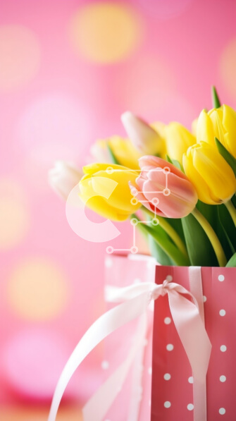 Σετ των 2 Intra Συλλεκτικό Ξύλινο Παζλ Plywood  4mm - Φρέσκες κίτρινες και λευκές τουλίπες σε ροζ χάρτινη τσάντα Σε Ξύλινο Κουτί - Διαστάσεις: 10x10 cm – 25 κομμάτια