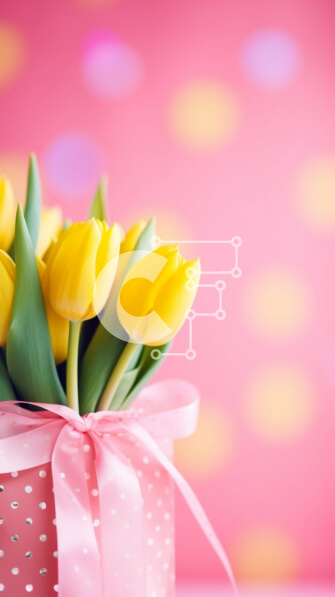 Intra Συλλεκτικό Ξύλινο Παζλ Plywood  4mm - Ροζ κουτί και κίτρινες τουλίπες διάταξη Σε Ξύλινο Κουτί - Διαστάσεις: 10x10 cm – 25 κομμάτια