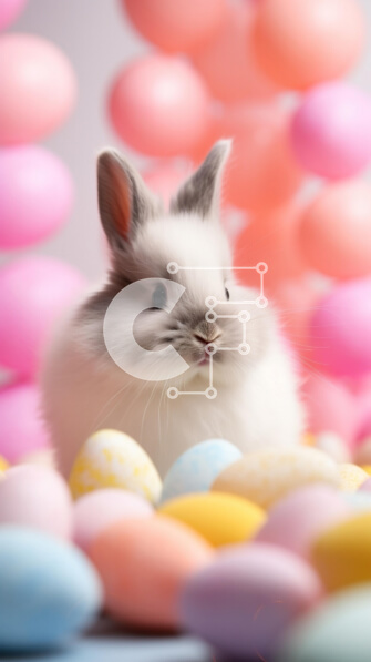 Intra Συλλεκτικό Ξύλινο Παζλ Plywood  4mm - Λευκό λαγουδάκι με πασχαλινά αυγά και πολύχρωμα μπαλόνια Σε Ξύλινο Κουτί - Διαστάσεις Puzzle: 10x10 cm – 25 κομμάτια