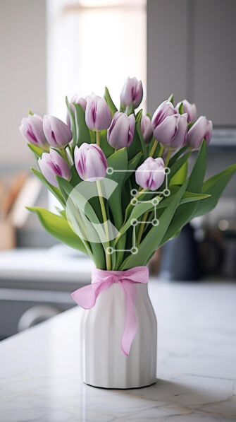 Σετ των 2 Intra Συλλεκτικό Ξύλινο Παζλ Plywood  4mm - Μωβ τουλίπες σε λευκό βάζο με ροζ κορδέλα Σε Ξύλινο Κουτί - Διαστάσεις: 10x10 cm – 25 κομμάτια