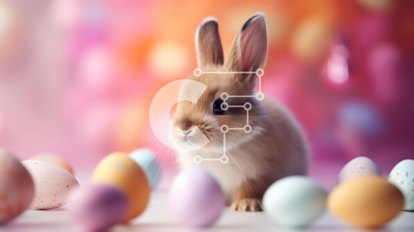 Intra Συλλεκτικό Ξύλινο Παζλ Plywood  4mm - Πασχαλινό λαγουδάκι που περιβάλλεται από πολύχρωμα Πασχαλινά αυγά Σε Ξύλινο Κουτί - Διαστάσεις: 10x10 cm – 25 κομμάτια