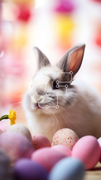 Intra Συλλεκτικό Ξύλινο Παζλ Plywood  4mm - Λευκό Πασχαλινό λαγουδάκι με πολύχρωμα αυγά Σε Ξύλινο Κουτί - Διαστάσεις Puzzle: 10x10 cm – 25 κομμάτια