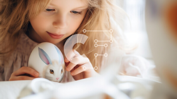 Intra Συλλεκτικό Ξύλινο Παζλ Plywood  4mm - Νεαρό κορίτσι με πασχαλινό αυγό και λαγουδάκι αυτιά διακόσμηση Σε Ξύλινο Κουτί - Διαστάσεις Puzzle: 10x10 cm – 25 κομμάτια