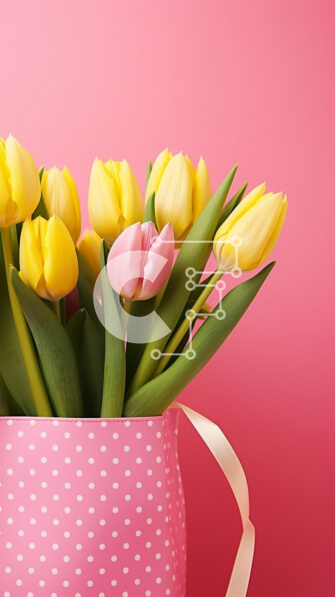 Intra Συλλεκτικό Ξύλινο Παζλ Plywood  4mm - Ροζ πουά τσάντα με κίτρινα και ροζ λουλούδια Σε Ξύλινο Κουτί - Διαστάσεις Puzzle: 10x10 cm – 25 κομμάτια