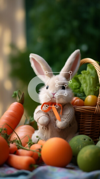 Intra Συλλεκτικό Ξύλινο Παζλ Plywood  4mm - Πασχαλινό λαγουδάκι με λαχανικά και φρούτα Σε Ξύλινο Κουτί - Διαστάσεις: 10x10 cm – 25 κομμάτια