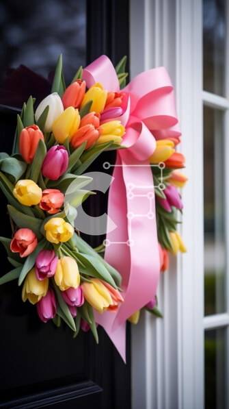 Intra Συλλεκτικό Ξύλινο Παζλ Plywood  4mm - Πολύχρωμο στεφάνι τουλίπας που κρέμεται στην μπροστινή πόρτα Σε Ξύλινο Κουτί - Διαστάσεις Puzzle: 10x10 cm – 25 κομμάτια