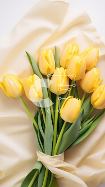 Σετ των 2 Intra Συλλεκτικό Ξύλινο Παζλ Plywood  4mm - Κίτρινο μπουκέτο τουλίπας σε υπόλευκο ύφασμα Σε Ξύλινο Κουτί - Διαστάσεις: 10x10 cm – 25 κομμάτια