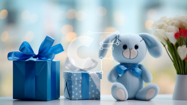 Intra Συλλεκτικό Ξύλινο Παζλ Plywood  4mm - Μπλε λαγουδάκι γεμιστό ζώο με κουτιά δώρων και λουλούδια Σε Ξύλινο Κουτί - Διαστάσεις: 10x10 cm – 25 κομμάτια