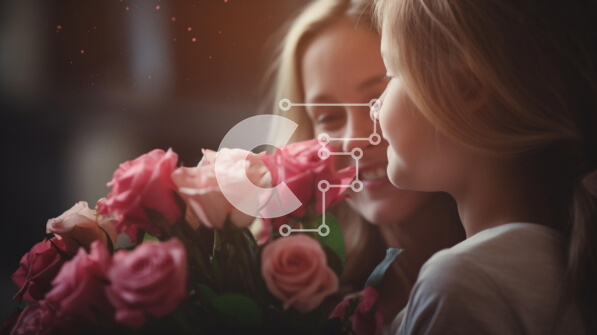 Intra Συλλεκτικό Ξύλινο Παζλ Plywood  4mm - Στιγμή μητέρας και κόρης με ροζ τριαντάφυλλα Σε Ξύλινο Κουτί - Διαστάσεις Puzzle: 10x10 cm – 25 κομμάτια