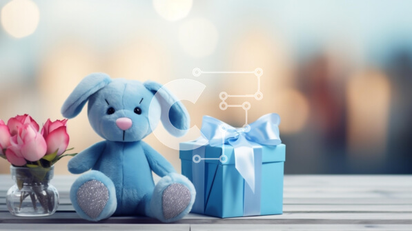 Intra Συλλεκτικό Ξύλινο Παζλ Plywood  4mm - Μπλε αρκουδάκι με ανοιχτό κουτί δώρου και ροζ τριαντάφυλλα Σε Ξύλινο Κουτί - Διαστάσεις Puzzle: 10x10 cm – 25 κομμάτια