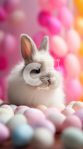 Σετ των 2 Intra Συλλεκτικό Ξύλινο Παζλ Plywood  4mm - Λευκό λαγουδάκι με πολύχρωμα πασχαλινά αυγά και μπαλόνια Σε Ξύλινο Κουτί - Διαστάσεις: 10x10 cm – 25 κομμάτια