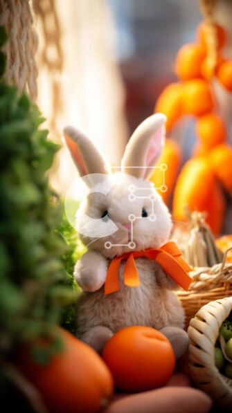 Intra Συλλεκτικό Ξύλινο Παζλ Plywood  4mm - Πασχαλινό λαγουδάκι με πορτοκάλια και καρότα Σε Ξύλινο Κουτί - Διαστάσεις Puzzle: 10x10 cm – 25 κομμάτια