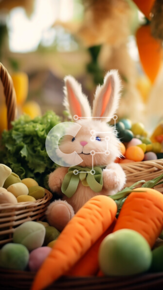 Σετ των 2 Intra Συλλεκτικό Ξύλινο Παζλ Plywood  4mm - Λευκό λαγουδάκι με καλάθια λαχανικών και πασχαλινά στολίδια Σε Ξύλινο Κουτί - Διαστάσεις: 10x10 cm – 25 κομμάτια