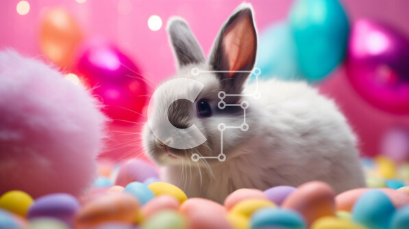 Intra Συλλεκτικό Ξύλινο Παζλ Plywood  4mm - Πασχαλινό λαγουδάκι με πολύχρωμα αυγά και μπαλόνια Σε Ξύλινο Κουτί - Διαστάσεις: 10x10 cm – 25 κομμάτια