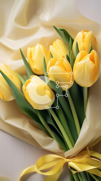 Σετ των 2 Intra Συλλεκτικό Ξύλινο Παζλ Plywood  4mm - Φρέσκο ​​κίτρινο μπουκέτο τουλίπας τυλιγμένο σε λευκό χαρτί Σε Ξύλινο Κουτί - Διαστάσεις: 10x10 cm – 25 κομμάτια