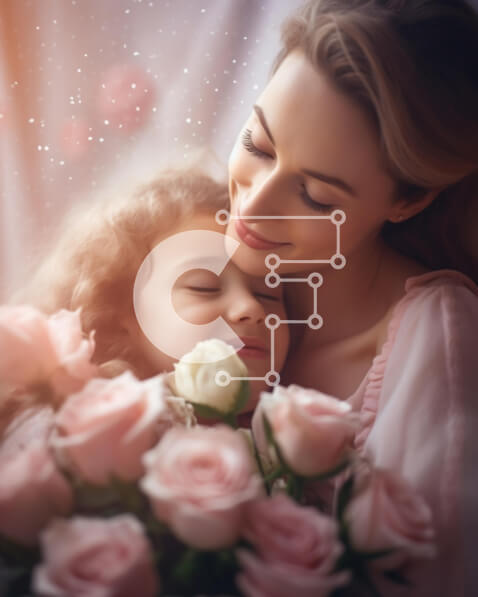 Intra Συλλεκτικό Ξύλινο Παζλ Plywood  4mm - Μητέρα που αγκαλιάζει την κόρη με ροζ τριαντάφυλλα στο φόντο Σε Ξύλινο Κουτί - Διαστάσεις Puzzle: 10x10 cm – 25 κομμάτια