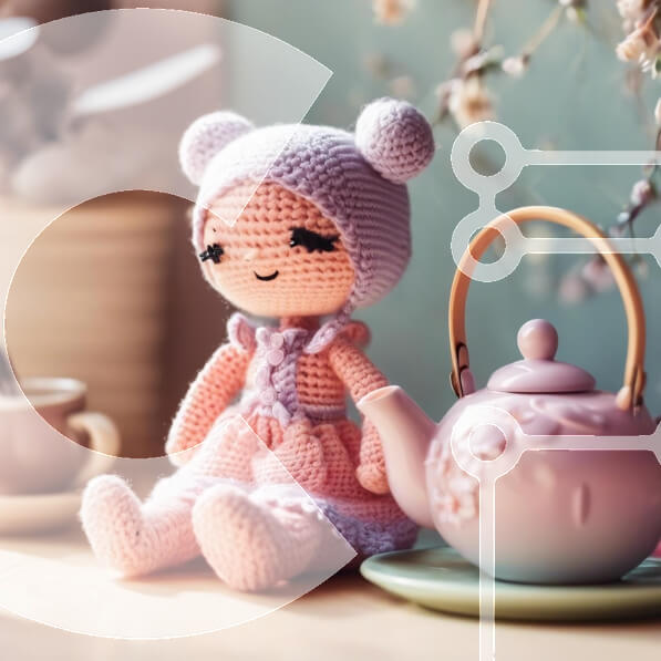 Intra Συλλεκτικό Ξύλινο Παζλ Plywood  4mm - Κούκλα με κροσέ τσαγιέρα στο τραπέζι Σε Ξύλινο Κουτί - Διαστάσεις: 10x10 cm – 25 κομμάτια