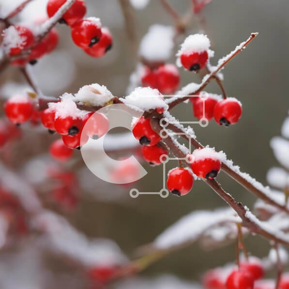 Intra Συλλεκτικό Ξύλινο Παζλ Plywood  4mm - Χιονισμένο κλαδί Red Berry το χειμώνα Σε Ξύλινο Κουτί - Διαστάσεις: 10x10 cm – 25 κομμάτια