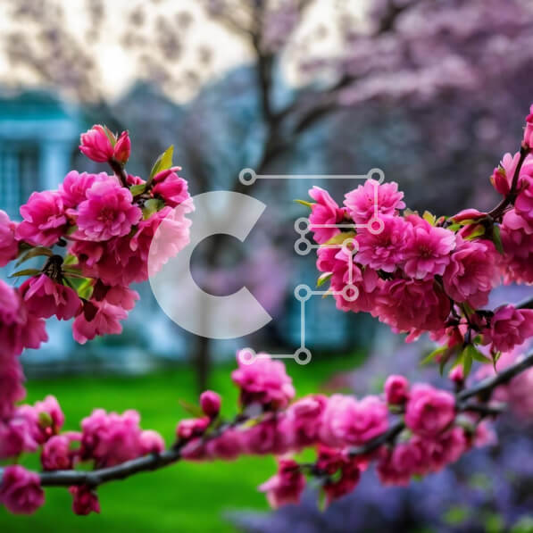 Intra Συλλεκτικό Ξύλινο Παζλ Plywood  4mm - Ροζ ανθισμένη κερασιά την άνοιξη Σε Ξύλινο Κουτί - Διαστάσεις: 10x10 cm – 25 κομμάτια