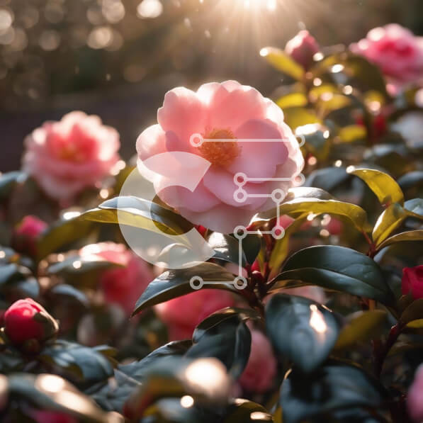 Intra Συλλεκτικό Ξύλινο Παζλ Plywood  4mm - Ροζ λουλούδι με πράσινα φύλλα και φως του ήλιου Σε Ξύλινο Κουτί - Διαστάσεις: 10x10 cm – 25 κομμάτια