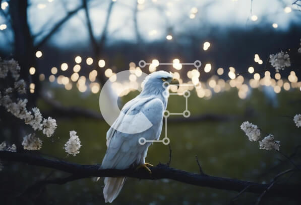 Intra Συλλεκτικό Ξύλινο Παζλ Plywood  4mm - Λευκός αετός σκαρφαλωμένος σε βελανιδιά με πολύχρωμα φώτα και λουλούδια Σε Ξύλινο Κουτί - Διαστάσεις: 10x10 cm – 25 κομμάτια