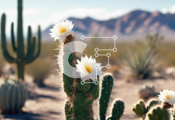 Intra Συλλεκτικό Ξύλινο Παζλ Plywood  4mm - Φυτά κάκτων στην έρημο με λευκά λουλούδια Σε Ξύλινο Κουτί - Διαστάσεις: 10x10 cm – 25 κομμάτια