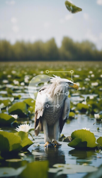 Σετ των 2 Intra Συλλεκτικό Ξύλινο Παζλ Plywood  4mm - Αετός που στέκεται στο νούφαρο στη λίμνη Σε Ξύλινο Κουτί - Διαστάσεις: 10x10 cm – 25 κομμάτια