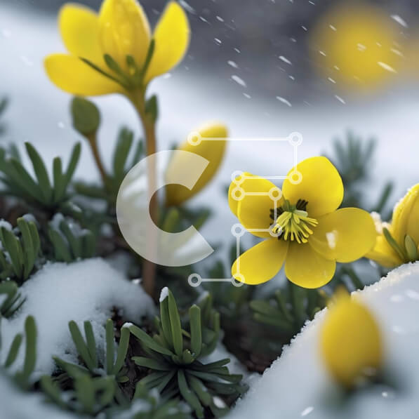 Intra Συλλεκτικό Ξύλινο Παζλ Plywood  4mm - Κίτρινα λουλούδια που ανθίζουν στο χιόνι Σε Ξύλινο Κουτί - Διαστάσεις: 10x10 cm – 25 κομμάτια