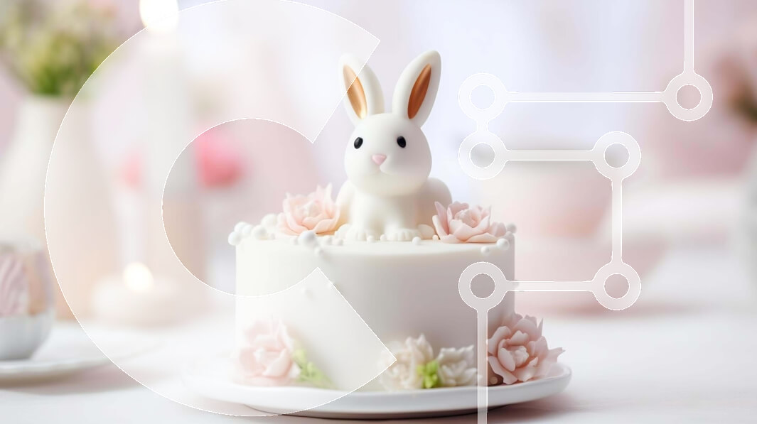 Intra Συλλεκτικό Ξύλινο Παζλ Plywood  4mm - Πασχαλινό κέικ λαγουδάκι με ροζ λουλούδια στο γιορτινό τραπέζι Σε Ξύλινο Κουτί - Διαστάσεις: 10x10 cm – 25 κομμάτια