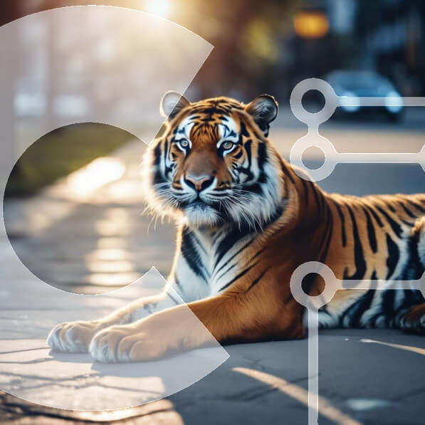 Intra Συλλεκτικό Ξύλινο Παζλ Plywood  4mm - Τίγρη που ξεκουράζεται δίπλα στο δρόμο στον ήλιο Σε Ξύλινο Κουτί - Διαστάσεις: 10x10 cm – 25 κομμάτια