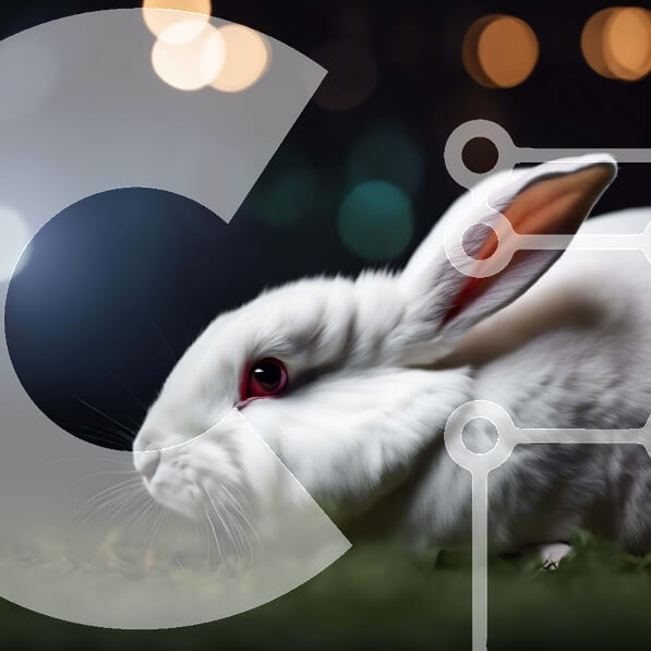 Intra Συλλεκτικό Ξύλινο Παζλ Plywood  4mm - Λευκό λαγουδάκι με κόκκινα μάτια μπροστά από πολύχρωμα φώτα Σε Ξύλινο Κουτί - Διαστάσεις: 10x10 cm – 25 κομμάτια