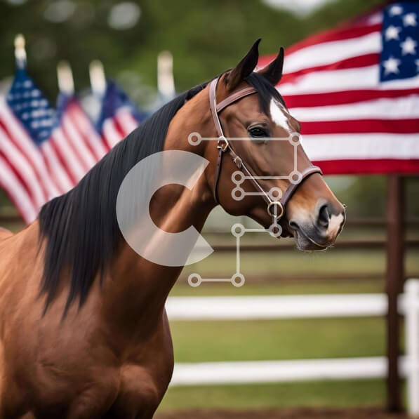 Intra Συλλεκτικό Ξύλινο Παζλ Plywood  4mm - Καφέ άλογο με αμερικανικές σημαίες Σε Ξύλινο Κουτί - Διαστάσεις: 10x10 cm – 25 κομμάτια