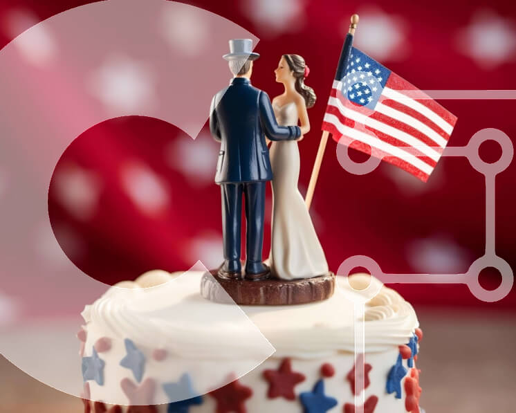 Intra Συλλεκτικό Ξύλινο Παζλ Plywood  4mm - Τοπέρ για γαμήλια τούρτα με αμερικανική σημαία Σε Ξύλινο Κουτί - Διαστάσεις: 10x10 cm – 25 κομμάτια