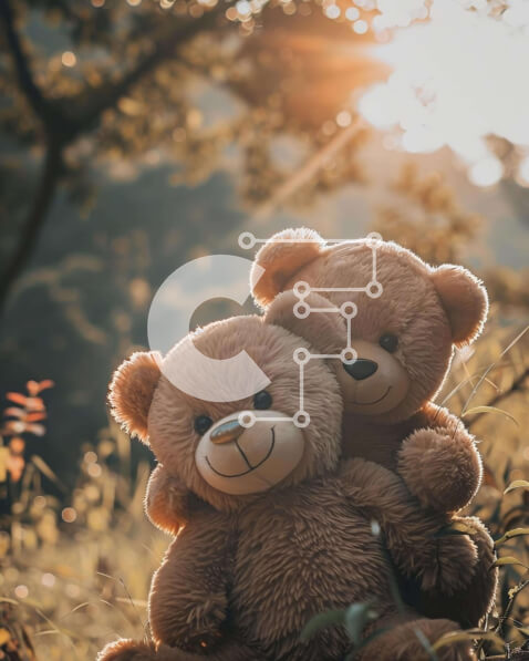 Intra Συλλεκτικό Ξύλινο Παζλ Plywood  4mm - Teddy Bears αγκαλιάζονται σε ένα χορταριασμένο χωράφι με τον ήλιο στο φόντο Σε Ξύλινο Κουτί - Διαστάσεις Puzzle: 10x10 cm – 25 κομμάτια