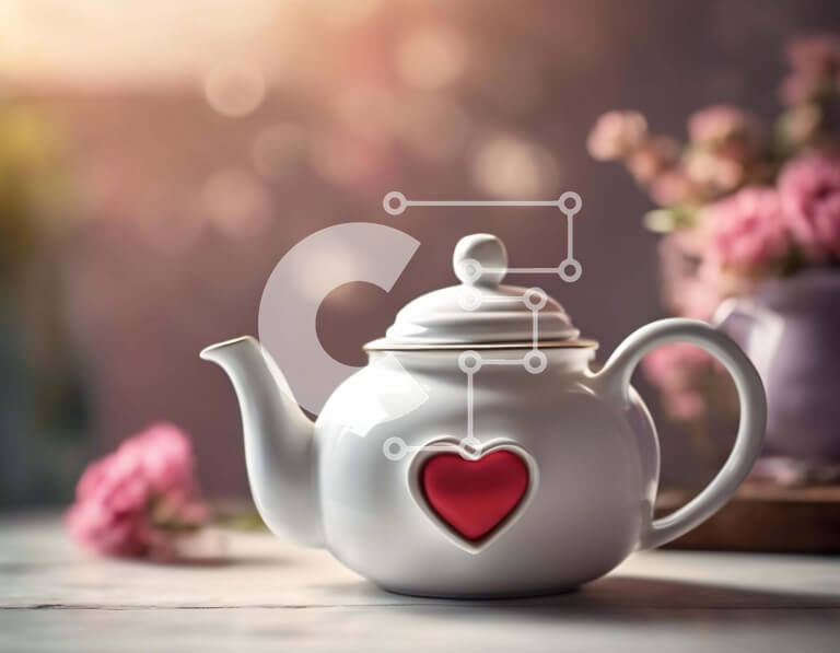 Σετ των 2 Intra Συλλεκτικό Ξύλινο Παζλ Plywood  4mm - Λευκή τσαγιέρα με κόκκινες καρδιές Σε Ξύλινο Κουτί - Διαστάσεις: 10x10 cm – 25 κομμάτια