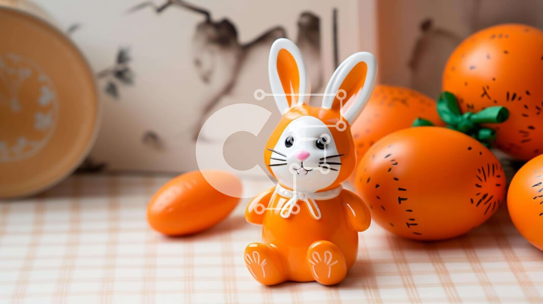 Intra Συλλεκτικό Ξύλινο Παζλ Plywood  4mm - Πορτοκαλί ειδώλιο λαγουδάκι και πορτοκάλια για τον εορτασμό του Πάσχα Σε Ξύλινο Κουτί - Διαστάσεις: 10x10 cm – 25 κομμάτια