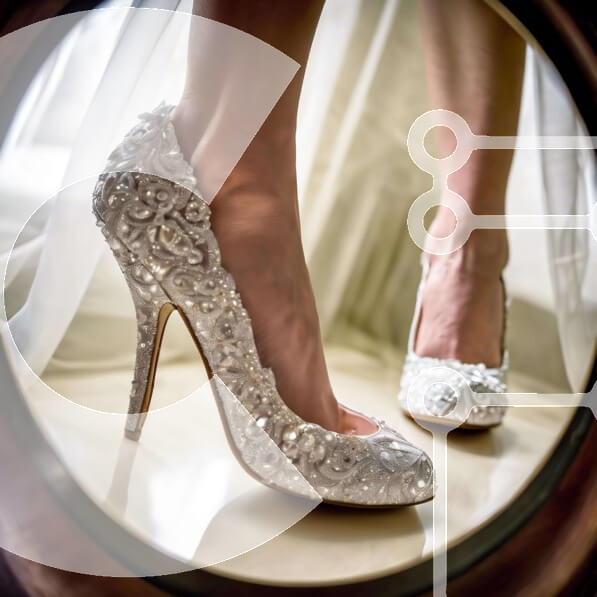 Σετ των 2 Intra Συλλεκτικό Ξύλινο Παζλ Plywood  4mm - Γυναικεία λευκά ψηλοτάκουνα παπούτσια με αντανάκλαση σε κυκλικό καθρέφτη Σε Ξύλινο Κουτί - Διαστάσεις: 10x10 cm – 25 κομμάτια