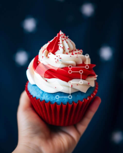 Σετ των 2 Intra Συλλεκτικό Ξύλινο Παζλ Plywood  4mm - Πατριωτικό Cupcake 4ης Ιουλίου με Κόκκινο, Λευκό και Μπλε γλάσο Σε Ξύλινο Κουτί - Διαστάσεις: 10x10 cm – 25 κομμάτια