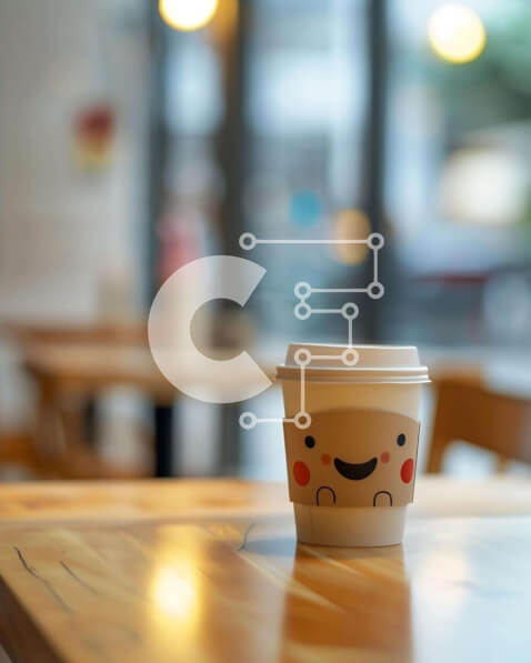 Σετ των 2 Intra Συλλεκτικό Ξύλινο Παζλ Plywood  4mm - Φλιτζάνι καφέ σε ξύλινο τραπέζι με χαμογελαστό πρόσωπο Σε Ξύλινο Κουτί - Διαστάσεις: 10x10 cm – 25 κομμάτια