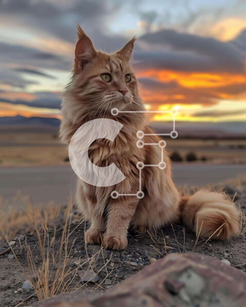 Intra Συλλεκτικό Ξύλινο Παζλ Plywood  4mm - Μακρυμάλλης γάτα που απολαμβάνει το ηλιοβασίλεμα στους βράχους Σε Ξύλινο Κουτί - Διαστάσεις: 10x10 cm – 25 κομμάτια