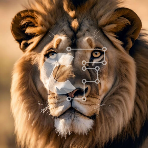 Intra Συλλεκτικό Ξύλινο Παζλ Plywood  4mm - Κοντινό πλάνο του προσώπου του λιονταριού που κοιτάζει την κάμερα Σε Ξύλινο Κουτί - Διαστάσεις: 10x10 cm – 25 κομμάτια