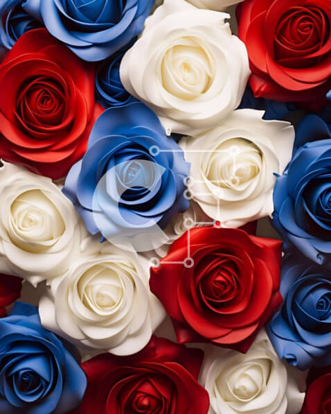 Intra Συλλεκτικό Ξύλινο Παζλ Plywood  4mm - Κόκκινο, λευκό και μπλε λουλουδάτο σύνολο για την Ημέρα της Ανεξαρτησίας Σε Ξύλινο Κουτί - Διαστάσεις: 10x10 cm – 25 κομμάτια